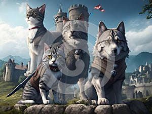 Legendary Companions: Enchanting Witcher Cat and Dog in the Castle Picture