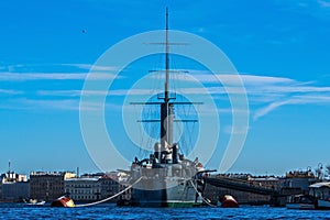 Legendary cruiser Aurora in St. Petersburg.