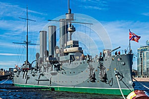 Legendary cruiser Aurora in St. Petersburg