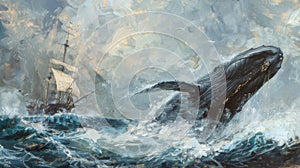 Legendary Encounter: Pequod and Moby Dick - Maritime Painting