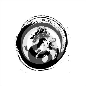 Legendary golden dragon in brush paint japan art style for logo vector and illustration