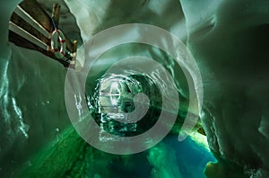 Legendary ice cave on the top of Hintertuxer Glacier in Austria, Natural Ice Palace photo