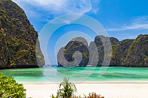 The legendary Maya Bay beach without people where the film \