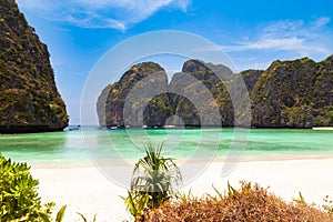 The legendary Maya Bay beach without people where the film \