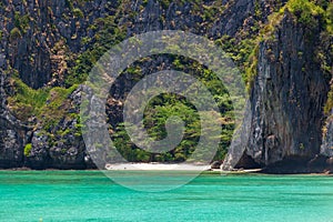 The legendary Maya Bay beach without people where the film \