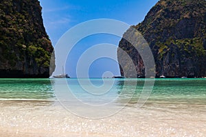 The legendary Maya Bay beach without people where the film \