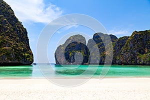 The legendary Maya Bay beach without people where the film \