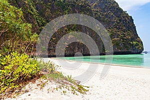 The legendary Maya Bay beach without people where the film \