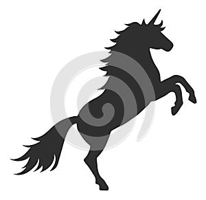 Legendary mythic horse. Reared up unicorn black silhouette