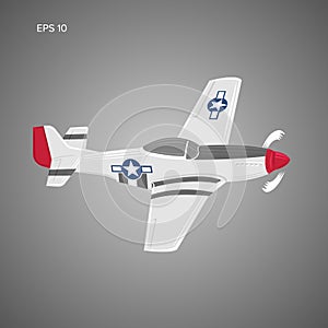 Legendary WWII american fighter aircraft. Single piston engine war machine vector illustration