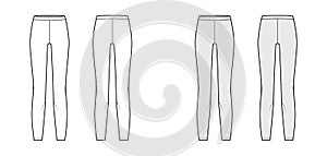 Leggins technical fashion illustration with elastic waistband. Flat sport training slim pants, casual knit trousers