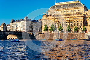 Legion bridge over Vltava river and National Theatre. Prague, Czech Republic