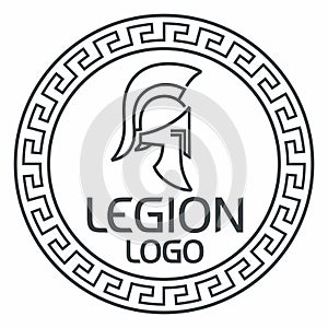 Legion logo. Ancient Greek helmet and inscription in a round Greek pattern