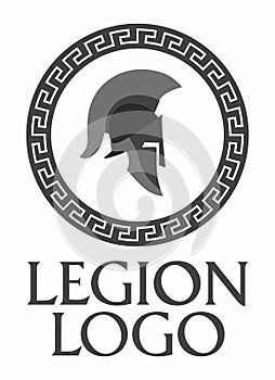 Legion logo. Ancient Greek helmet in a round Greek pattern