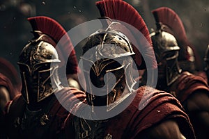A legion of Spartan warriors in battle. Generative AI