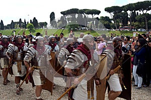 Legionaries at ancient romans historical parade