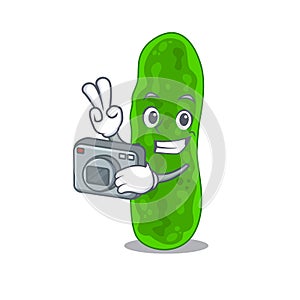 Legionella micdadei mascot design as a professional photographer working with camera