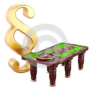 Legislating and regulating casino gaming, concept. Roulette Table with section sign, 3D rendering