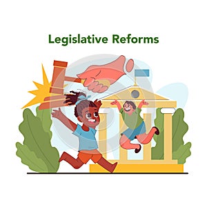Legislative reforms for child labor. Flat vector illustration