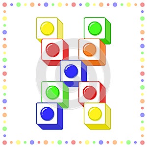 Lego Alphabet English letter X blocks in coloring stroke with colorful circles