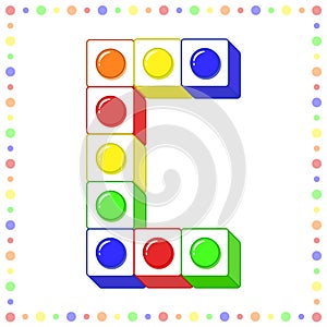 Lego Alphabet English letter C blocks in coloring stroke with colorful circles