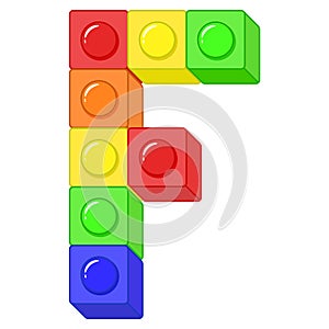 Lego Alphabet English letter F blocks in coloring modern style drawing