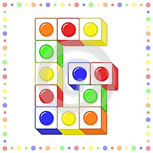 Lego Alphabet English letter G blocks in coloring stroke with colorful circles