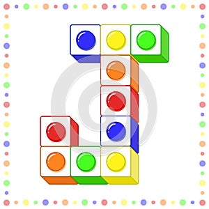 Lego Alphabet English letter J blocks in coloring stroke with colorful circles