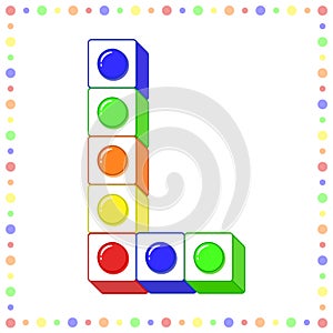 Lego Alphabet English letter L blocks in coloring stroke with colorful circles