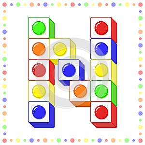 Lego Alphabet English letter N blocks in coloring stroke with colorful circles