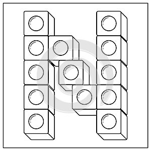 Lego Alphabet English letter N blocks in sketch stroke modern style