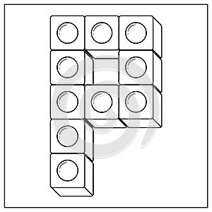 Lego Alphabet English letter P blocks in sketch stroke modern style