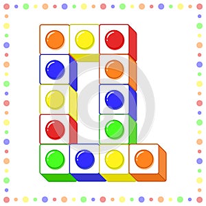 Lego Alphabet English letter Q blocks in coloring stroke with colorful circles