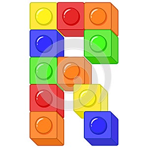 Lego Alphabet English letter R blocks in coloring modern style drawing