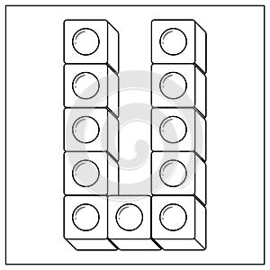Lego Alphabet English letter U blocks in sketch stroke modern style