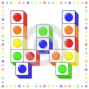 Lego Alphabet English letter W blocks in coloring stroke with colorful circles