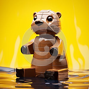 Lego Beaver: A Playful 3d Otter Kind In Plastic Texture