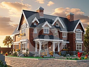 Lego Blocks House, 3d render - generated by ai