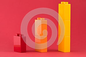 Lego chart on red background.