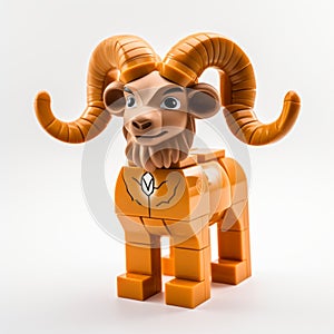 Lego Goat In Orange Suit: A Detailed Aries Character Inspired By Vladimir Kush