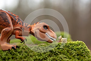 Lego jurassic world dinosaur and little dog meet face to face