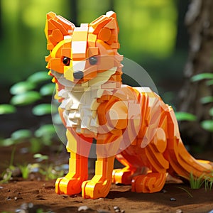 Lego Orange Fox In The Forest - Photorealistic 3d Rendering