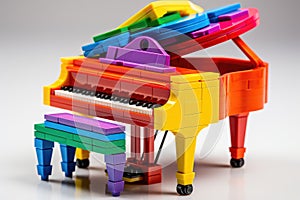 Lego piano. Multicolored toy piano. Children\'s music school. Generative AI