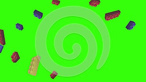 Lego pieces animation on green screen chroma key, graphic source element