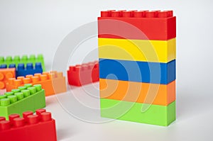 Lego set on white background cover.Toys and copy space concept