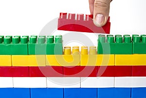Lego wall. Creativity unity and fit or doesn`t fit concept photo