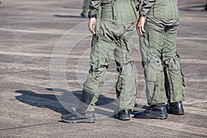 Legs of Air Force pilots. Pilots who are in preparation