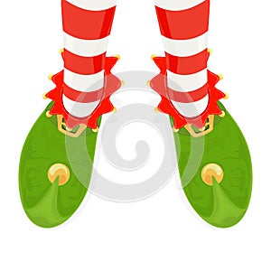 Legs of Christmas elf in green shoes