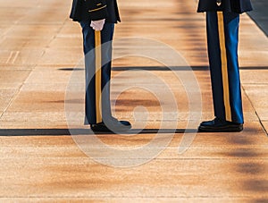 Legs and feet of honor guard in Arlington Cemetery