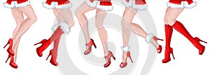 Legs of five dancing girls Santa Claus